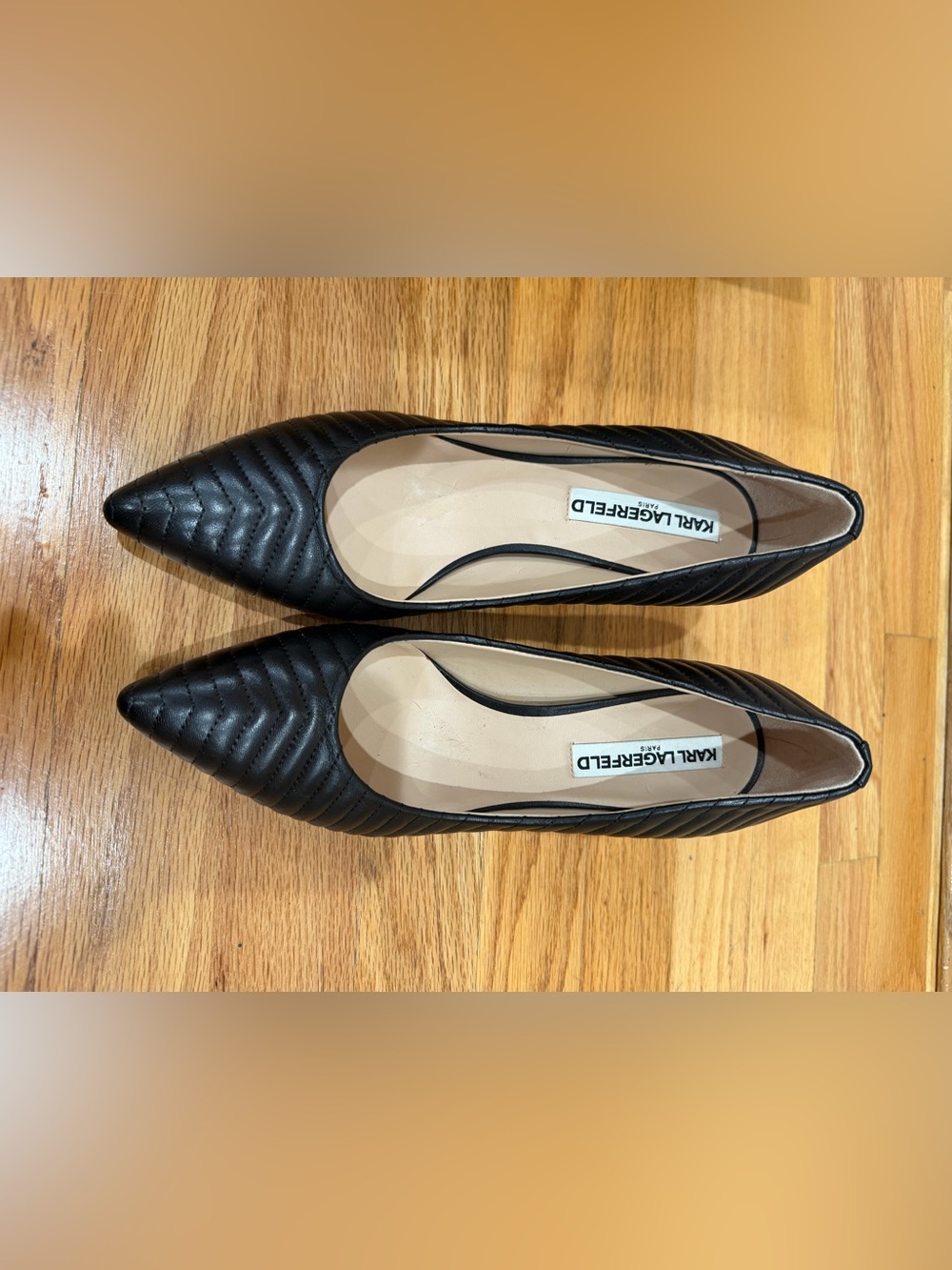 Karl Lagerfeld Black Quilted Pointed-Toe Flats
